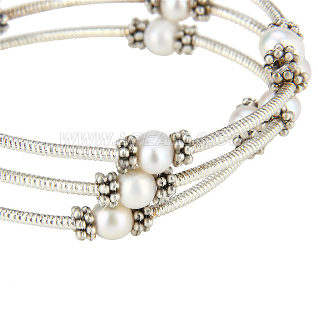 New White Silver Plated Round Pearl Adjustable Bracelet LP Pearl