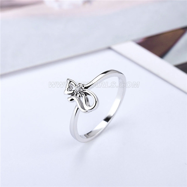 S925 sterling silve lovely CZ mini cat ring for women LP pearl jewelry ...