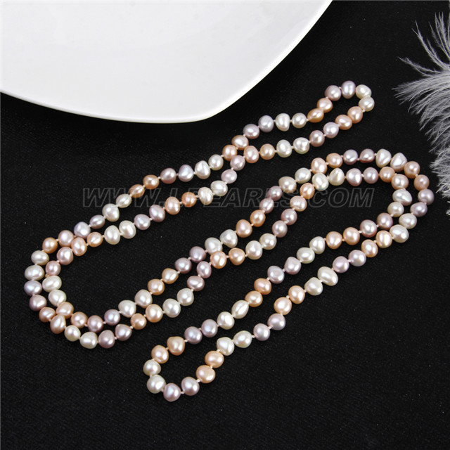 Elegant Freshwater Mix White Pink Purple Pearls Long Necklace 48 Lp