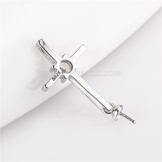 S925 Sterling Silver Cz Cross Pearl Pendant Setting For Women Lp Pearl Jewelry Store 0385