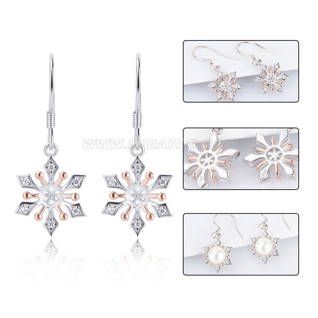 S925 sterling silver CZ snowflake pearl dangle earring fittings LP ...